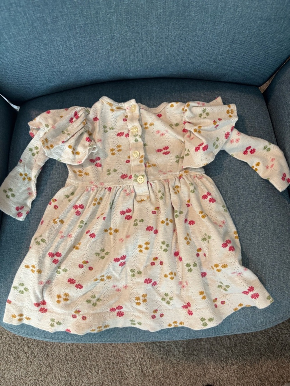 kate quinn Cream Floral Button-Front Dress with Ruffle Sleeves